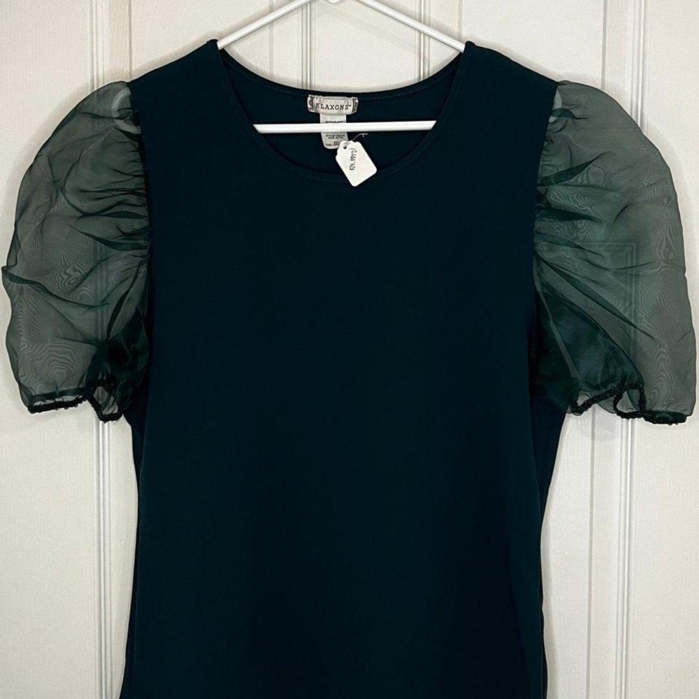 Klaxons Puff Sleeve Top Womens 3XL Green New Scuba Crepe Organza T6645-B